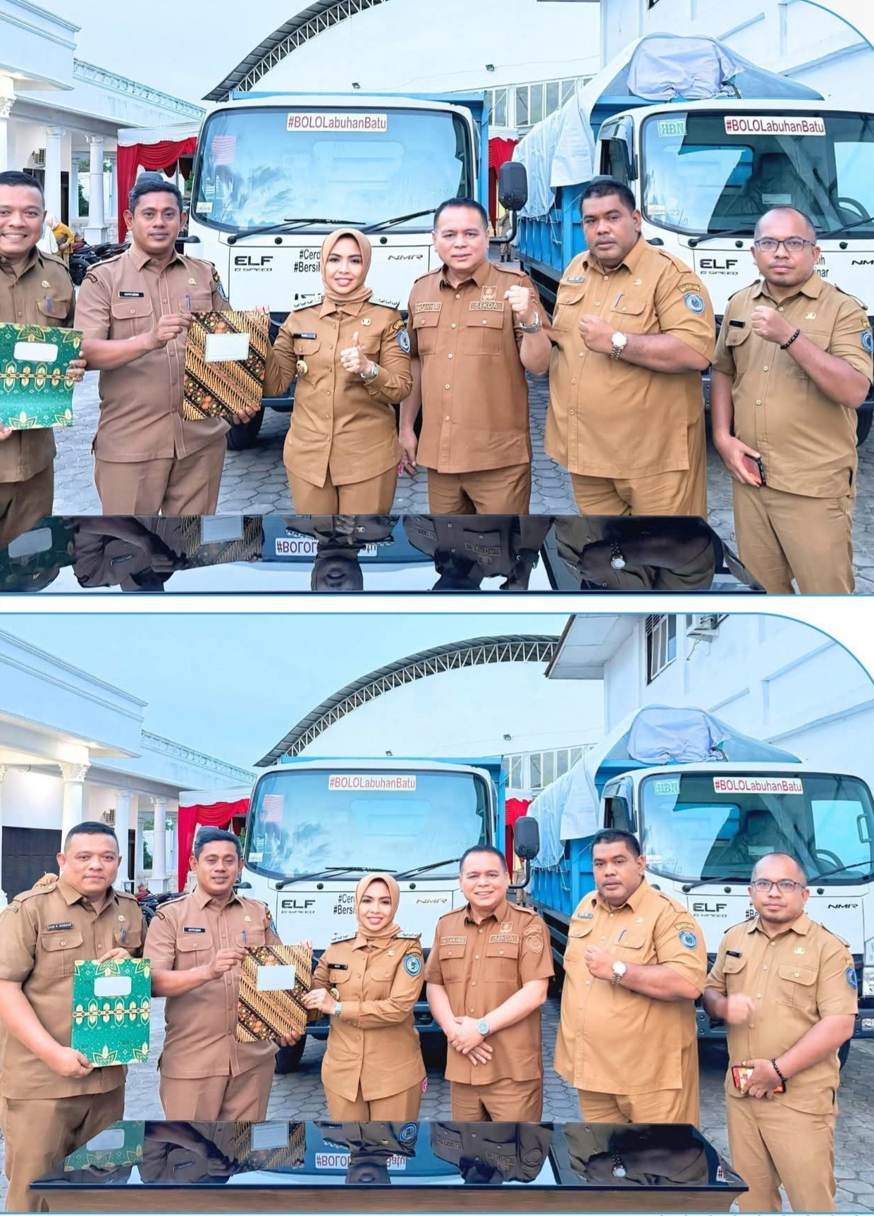 Bupati di dampingi sekdakab Labuhsnbatu menyerahkan 2 Unit Truk Sampah kepada Camat Rantau Selatan