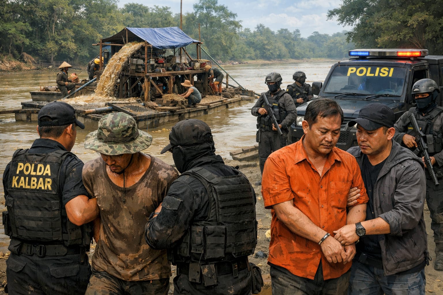 Diduga Terkait PETI, Seorang Pekerja Diamankan Krimsus Polda Kalbar, Kades Semerangkai Ikut Dibawa?