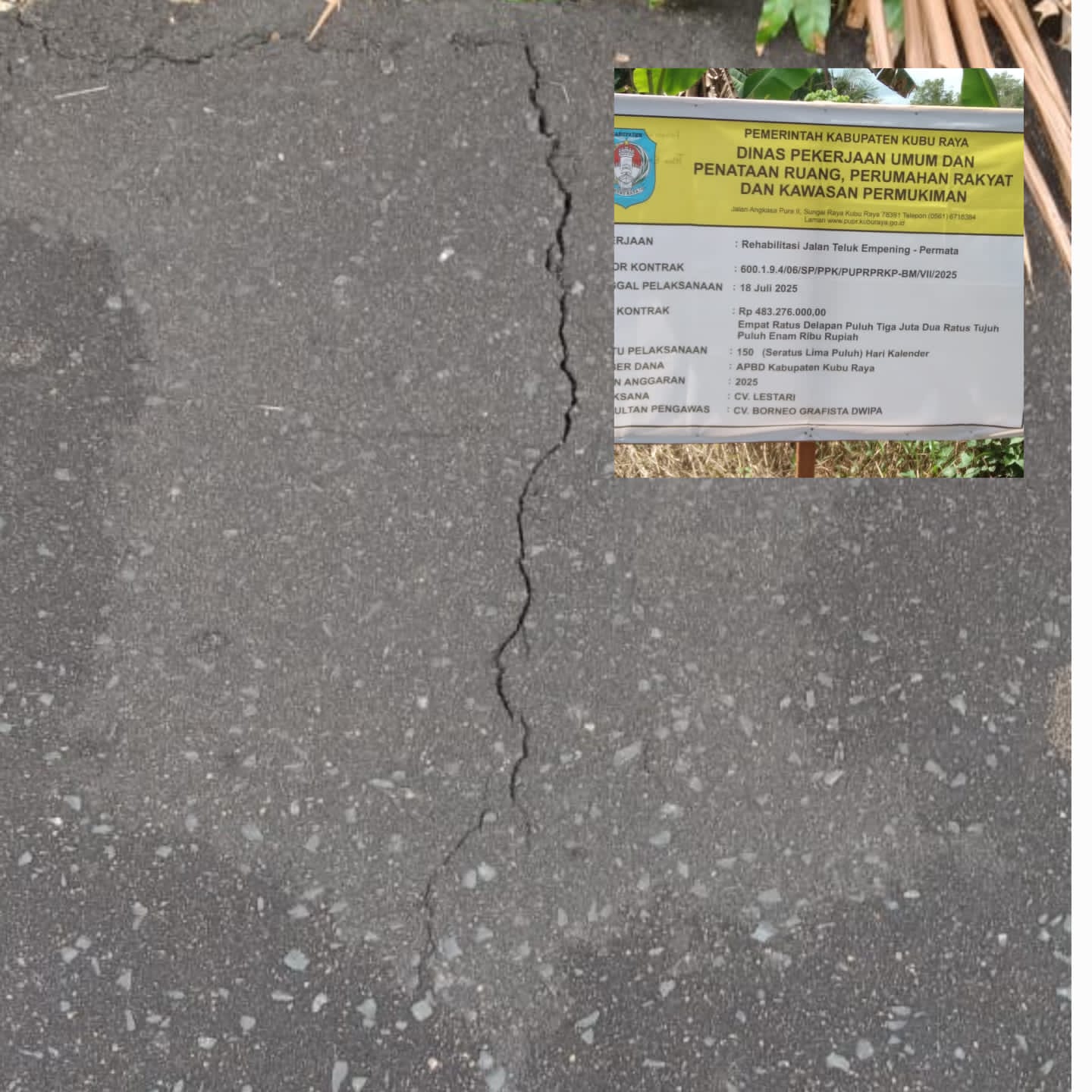 Kerusakan Dini Jalan Telok Empening Kubu Raya Picu Tuntutan Evaluasi Teknis dan Pengawasan Proyek!