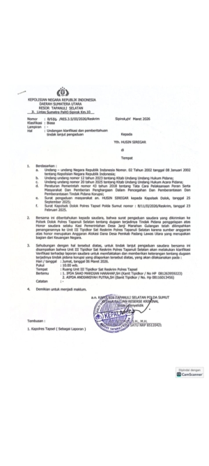 Alhamdulillah ucap syukur Husen Siregar di beri surat Panggilan Ke Polres Tapanuli Selatan