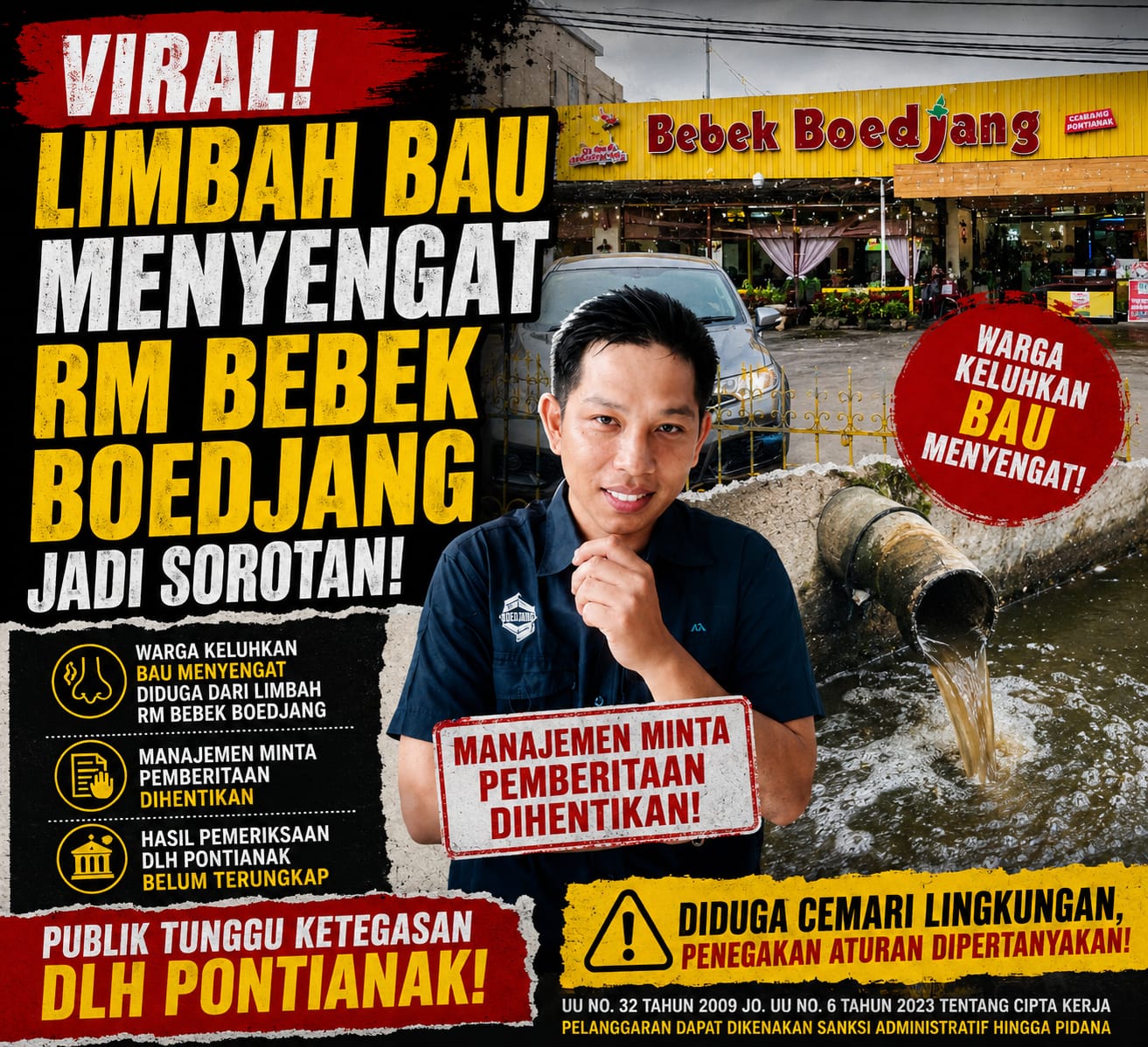 Dugaan Limbah Berbau dari RM Bebek Boedjang Viral, Manajemen Minta Artikel Ditarik dari Pemberitaan!